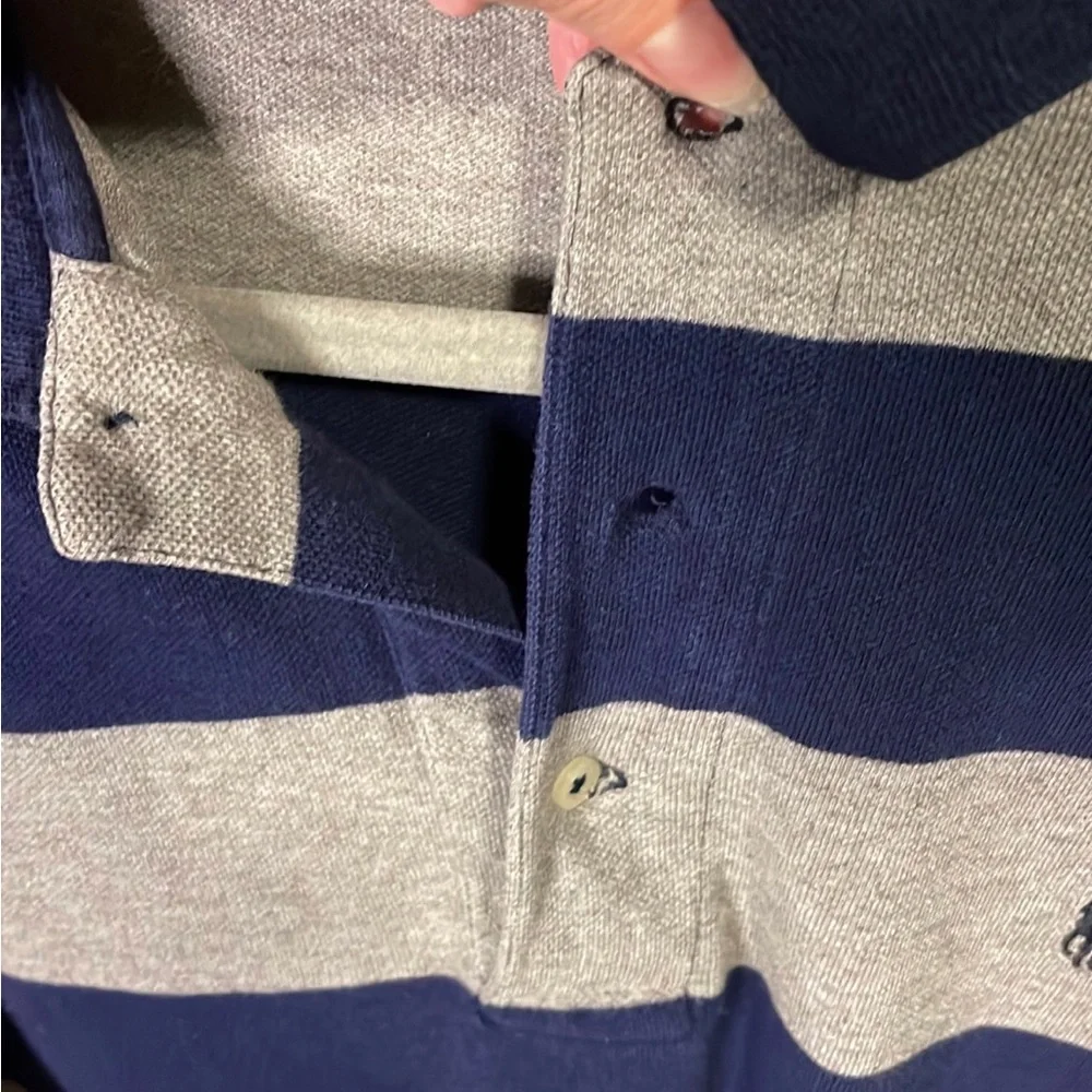Men's Polo Golf Ralph Lauren Blue & Gray Striped Polo Shirt 100% Cotton